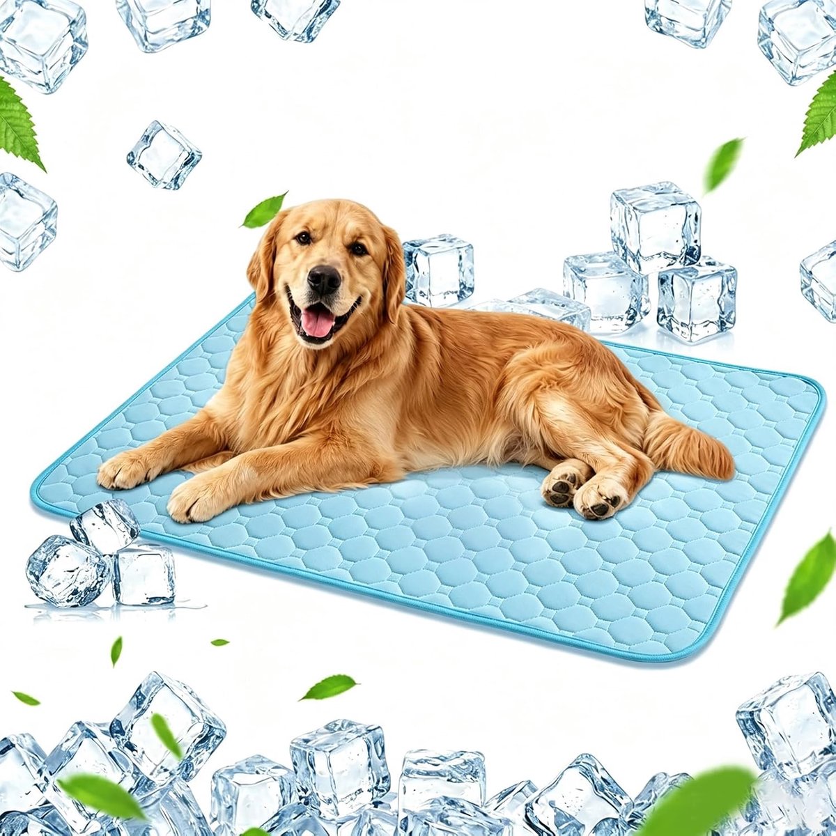 Koelmat voor honden, 50 x 70 cm, zelfkoelende hondenmat, koelmat kat, wasbare hondenkoelmat voor binnen, buiten en auto, voor zomer en reizen, blauw (M)
