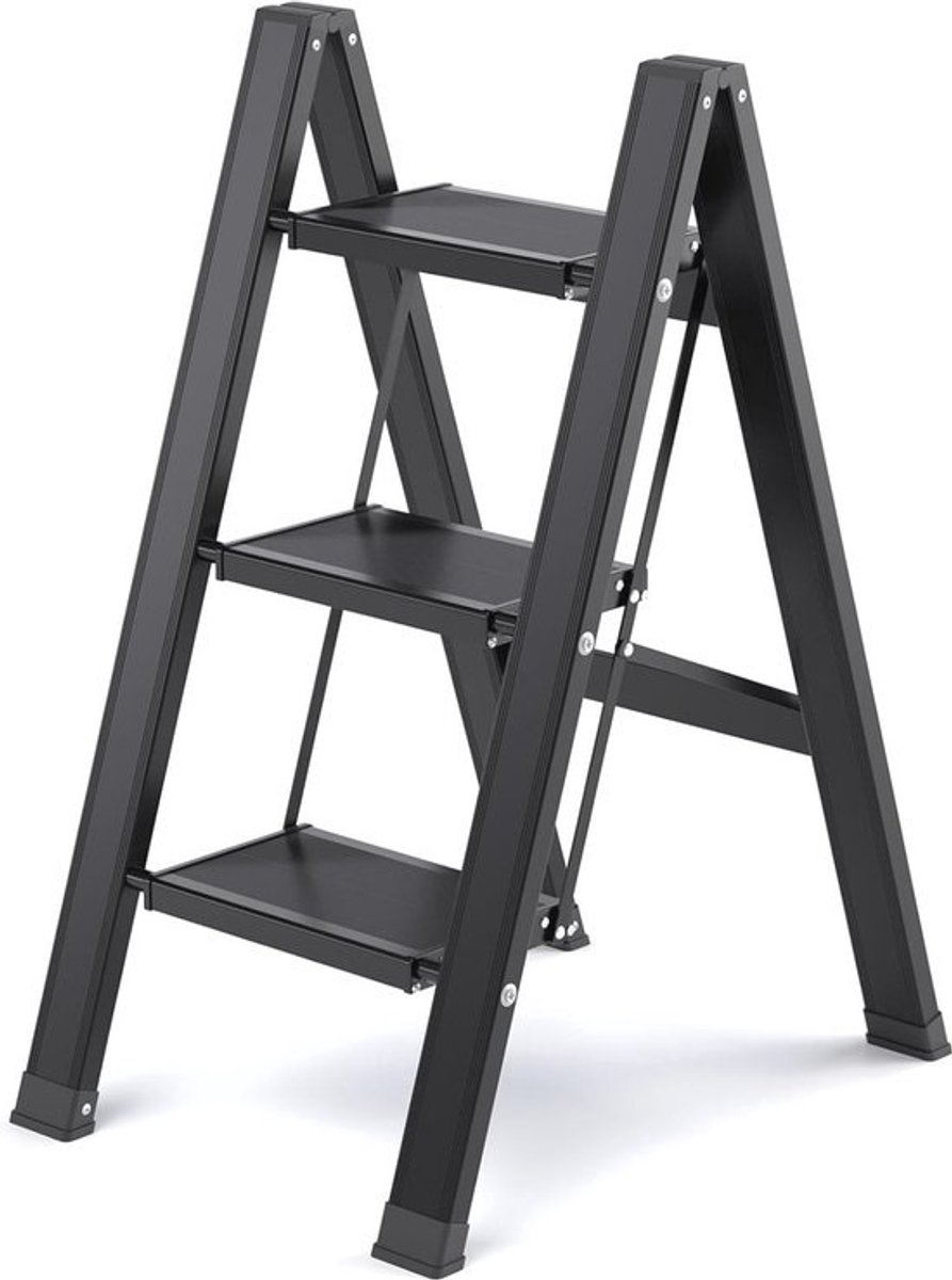 Inklapbare trapladder - 3 treden - Lichte aluminium vouwladder - met antislip