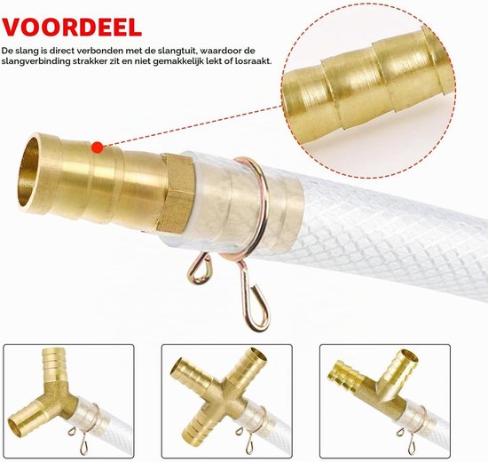 5 Stuks 10mm Slangverbinder, 2/3/4-Weg Messing Slangverbinding met 14 Slangklemmen voor Brandstof, Water en Luchtgebruik — afbeelding 3