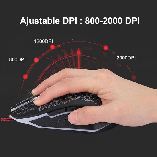 Professionele Bedrade Gaming Muis met 6 Knoppen, Ergonomisch Ontwerp, LED Verlichting en DPI Instellingen voor PC Gaming — afbeelding 4