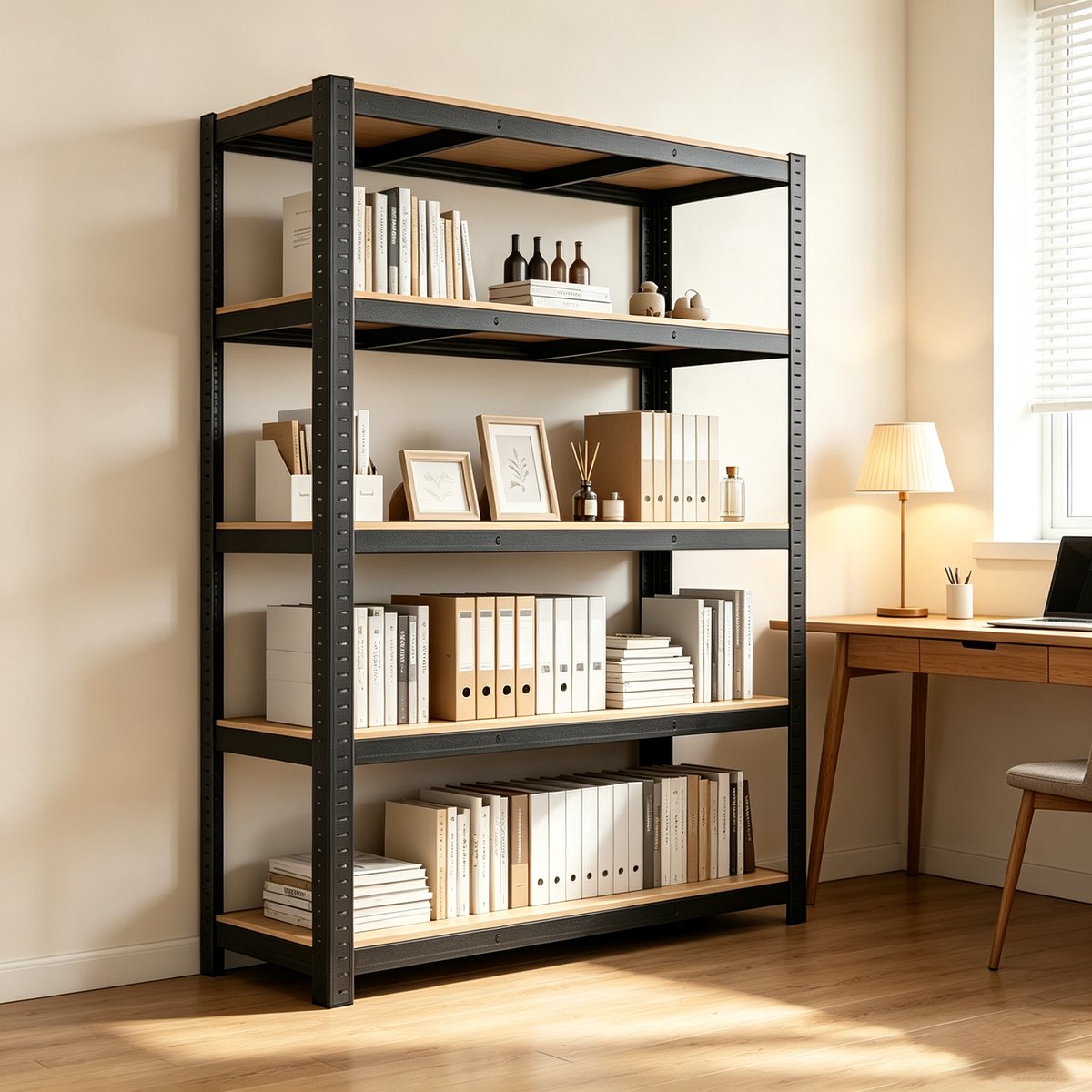 Zwarte Metalen Stellingkast met 5 verdiepingen Opbergrek 120*30*180 cm Verstelbare Hoogte, Voor Garage Berging en Huisgebruik