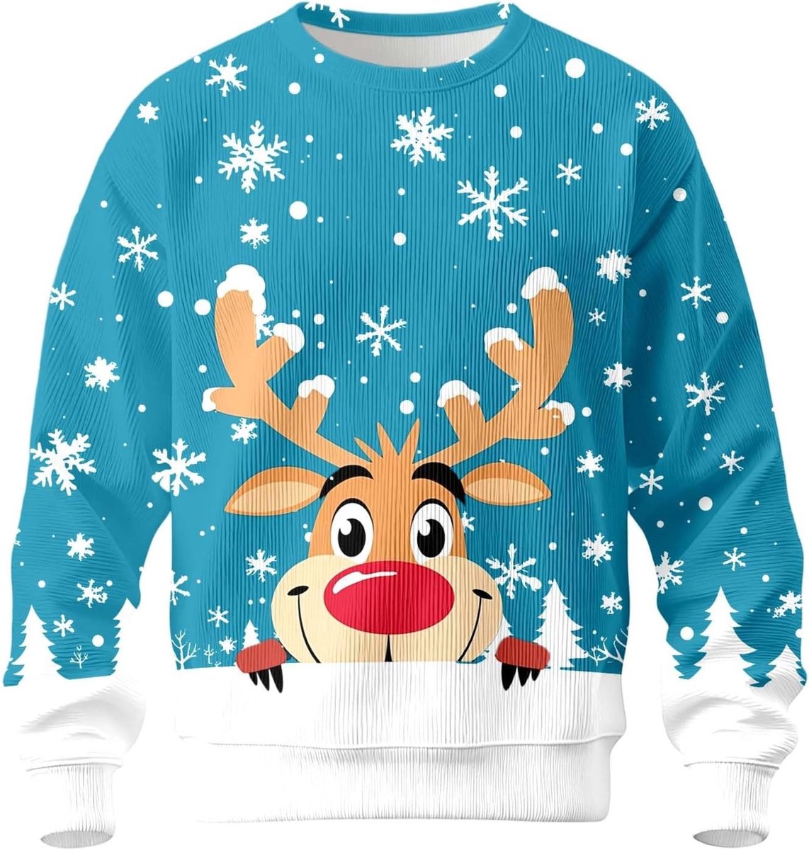 Gebreide trui met lange mouwen en ronde hals, rendier en sneeuwvlok print, casual en warm, ideaal voor de wintervakantie
