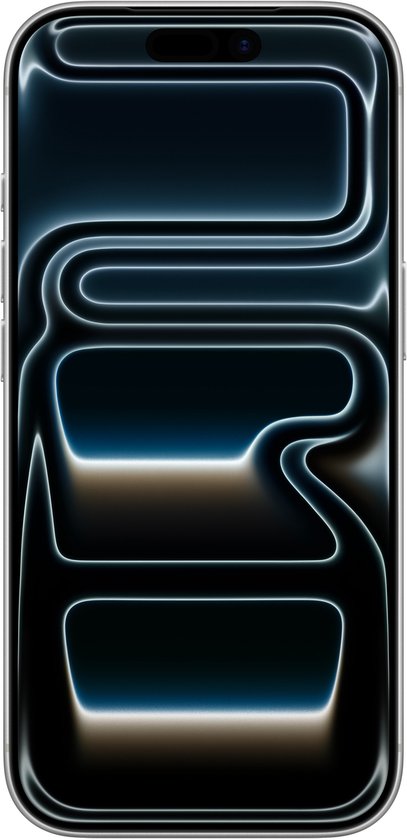 iPhone 17 Pro argentée, face avant avec l'île dynamique et un fond d'écran.