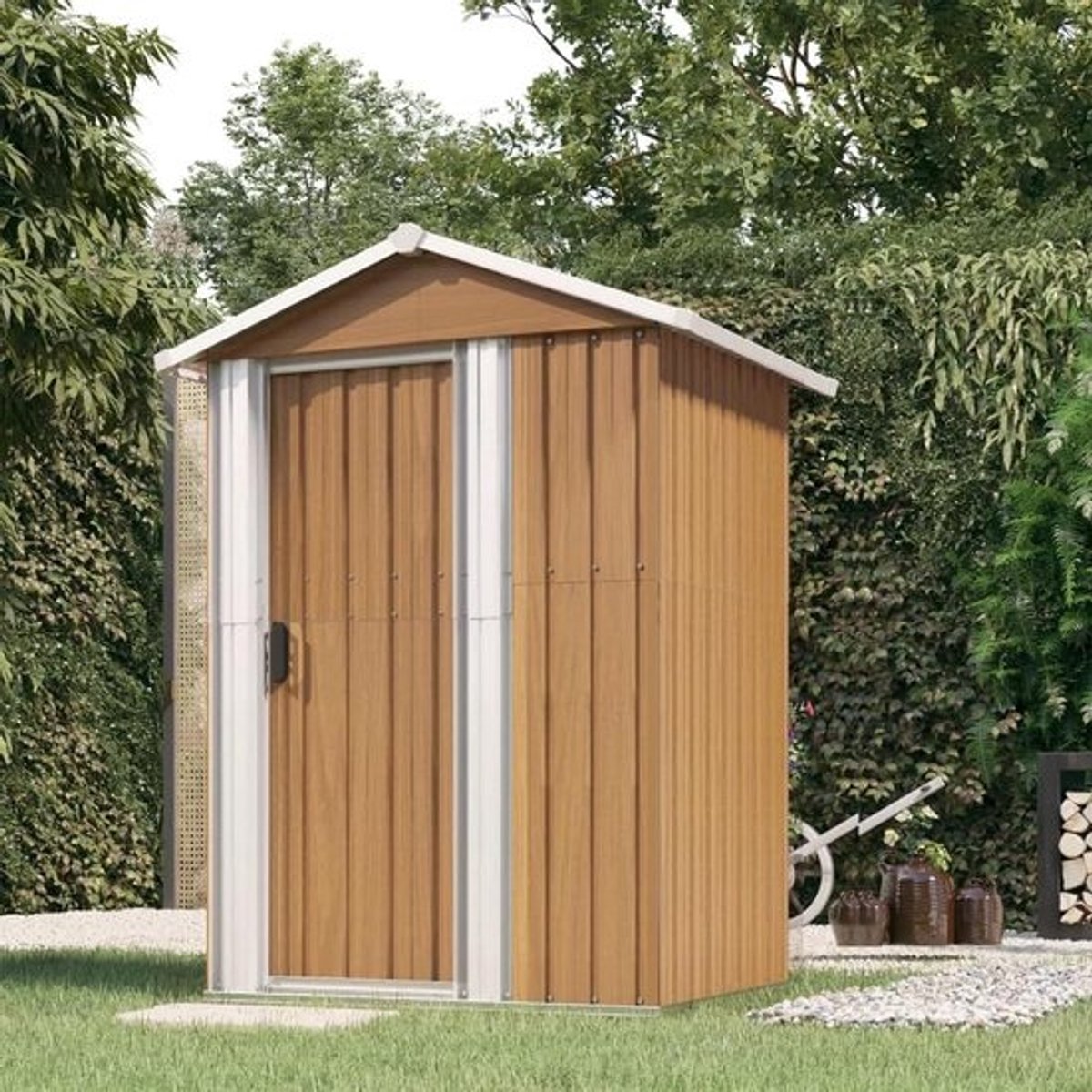 Stalen tuinhuis - Opbergschuur voor buiten - Voor het opbergen van tuinspullen - Roestwerend - Verzinkt - 126x97x177 cm - Bruin