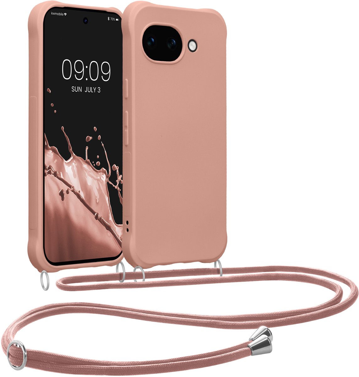 kwmobile telefoonhoesjegeschikt voor Google Pixel 10a - Hoesje van siliconen met telefoonkoord - In parelmoer