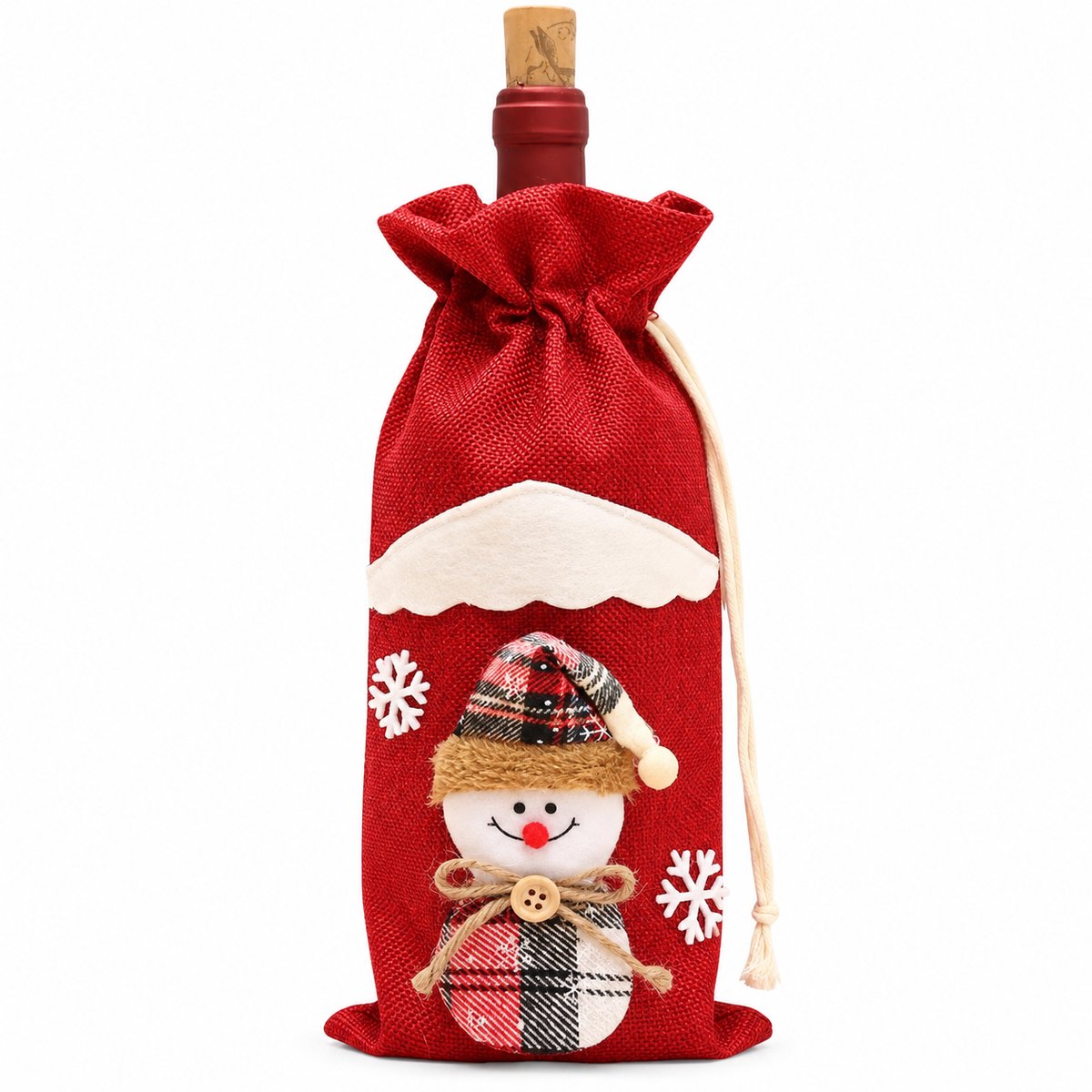 Nina’s Giftshop® Kerst Wijnzak – Wijnfles Cadeauverpakking – Sneeuwpop – Kerstcadeau – Wijnfles Hoes – Kerstdecoratie – Cadeau voor Man & Vrouw