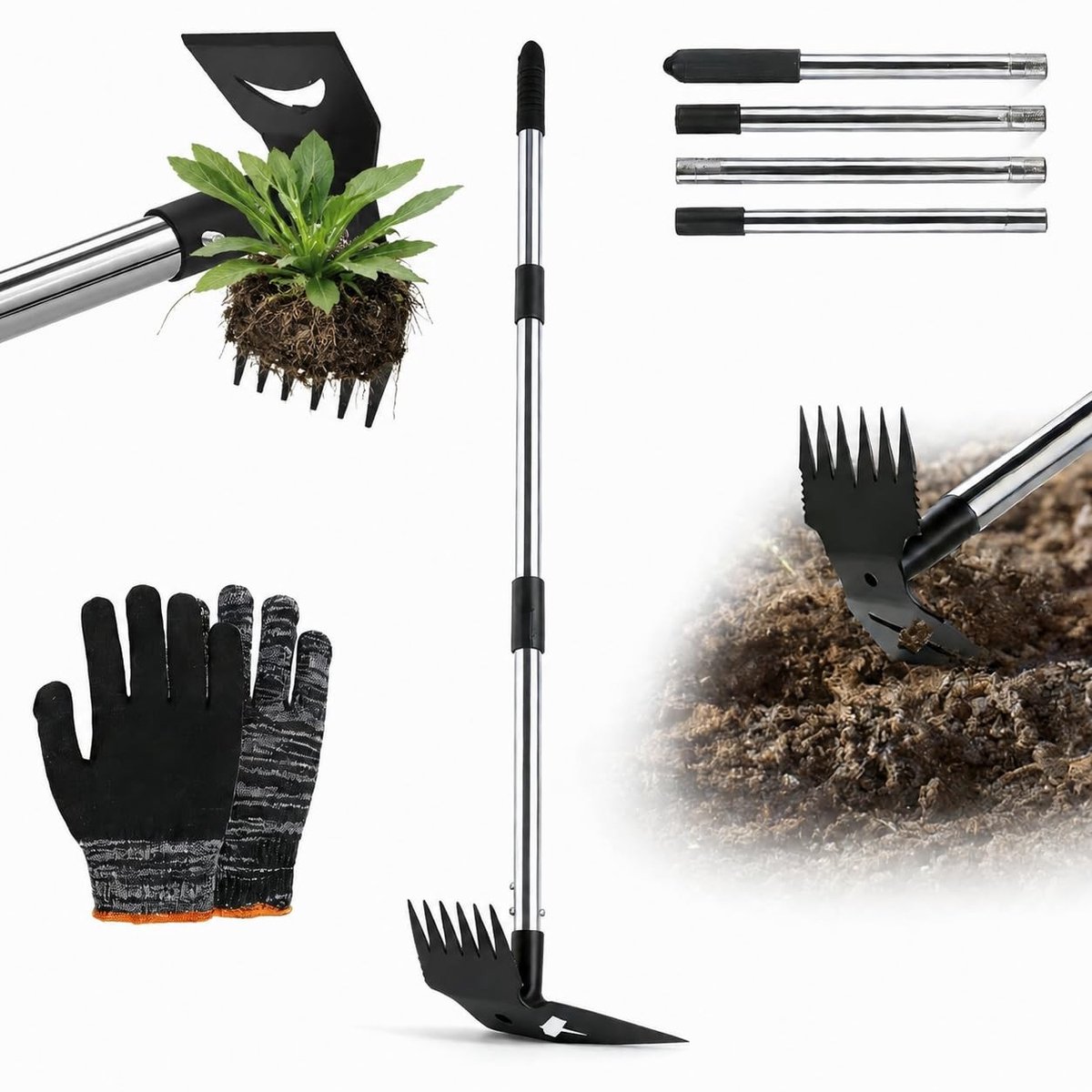 Efficiënte Onkruidverwijderaar met Lange Handgreep van 150 cm, 2-in-1 Onkruidhark en Tuinschoen, Ideaal voor Tuinonderhoud en Onkruidbestrijding