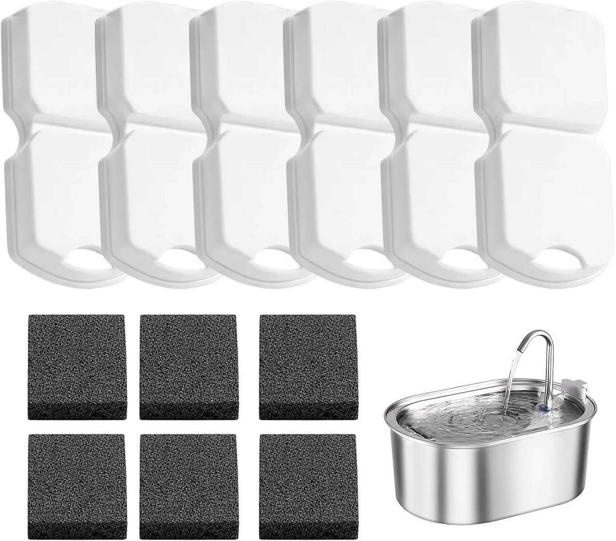 12 kattendrinkfonteinfilters, 6 koolstoffilters + 6 schuimfilters, universele meervoudige filtratiefilters voor - ShopVlot