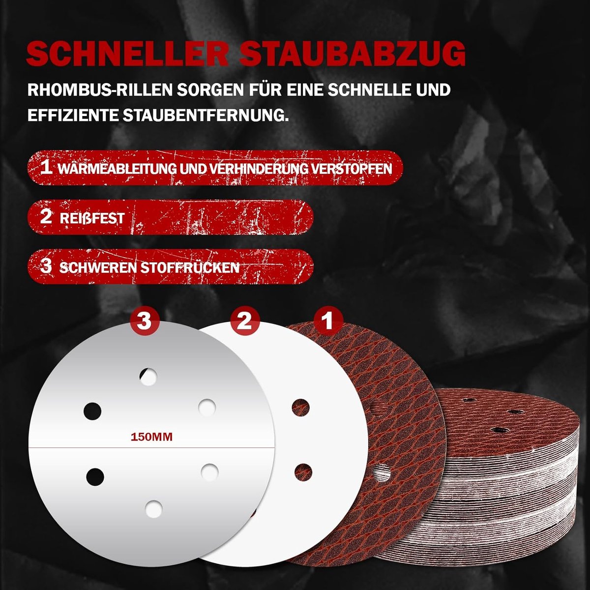50pcs 150mm Sandpaper, 40/80/120/180/320 Grit 6 Holes, Red Sanding Disc Set for Random Orbital Sander - ShopVlot