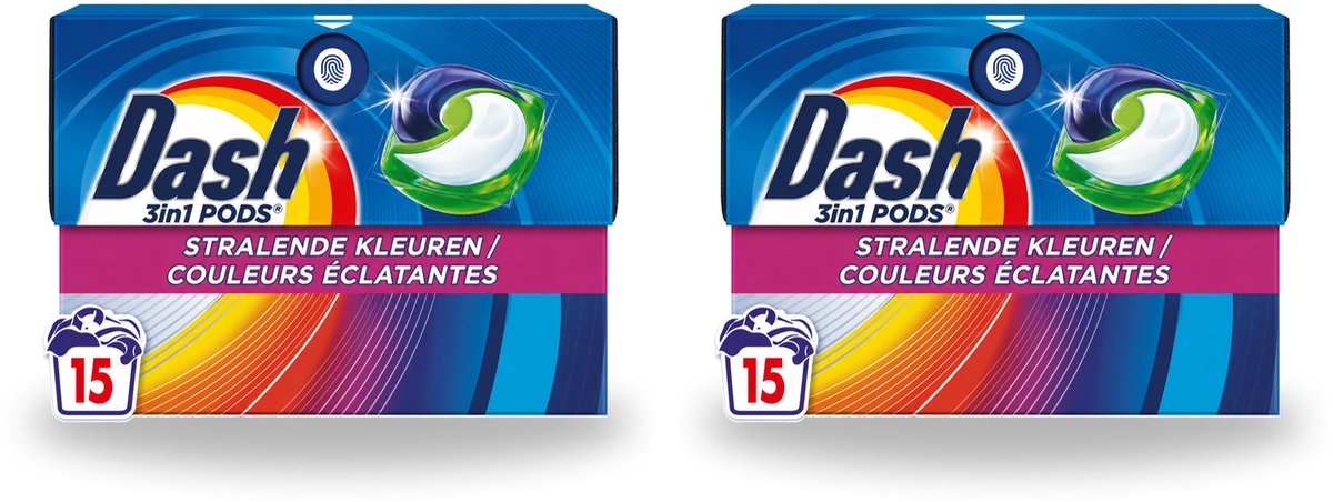 2 x Dash – Wasmiddelcapsules – 3in1 Pods Stralende Kleuren – 15 capsules - Bulkverpakking - 2 stuks