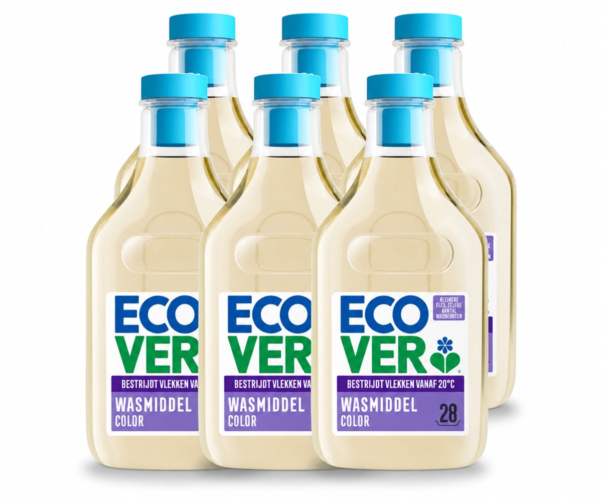 6 x Ecover - Vloeibaar wasmiddel - Color - Appelbloesem & Freesia - 1 liter - 28 wasbeurten - Voordeelverpakking - 6 stuks