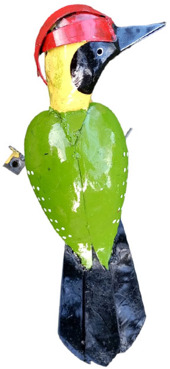 Floz Design schuttingdier vogel - groene specht beeld - van gerecyled metaal - eenvoudig ophangen - gaaf cadeau voor veel leeftijden - fairtrade