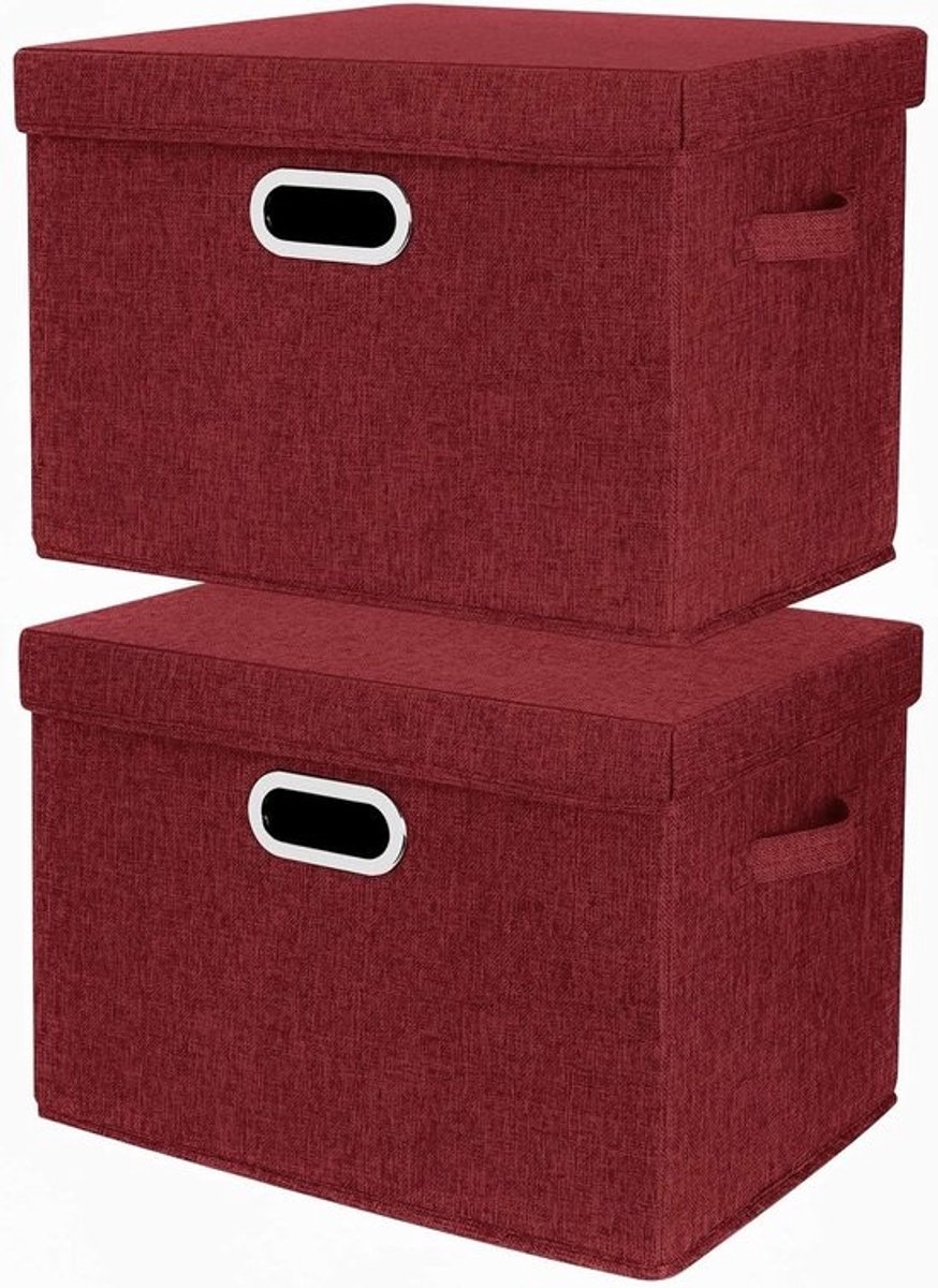 Grote opbergdozen met deksel, opvouwbaar en wasbaar, set van 2, 44x30x29 cm, wijnrood, ideaal voor organisatie en opslag