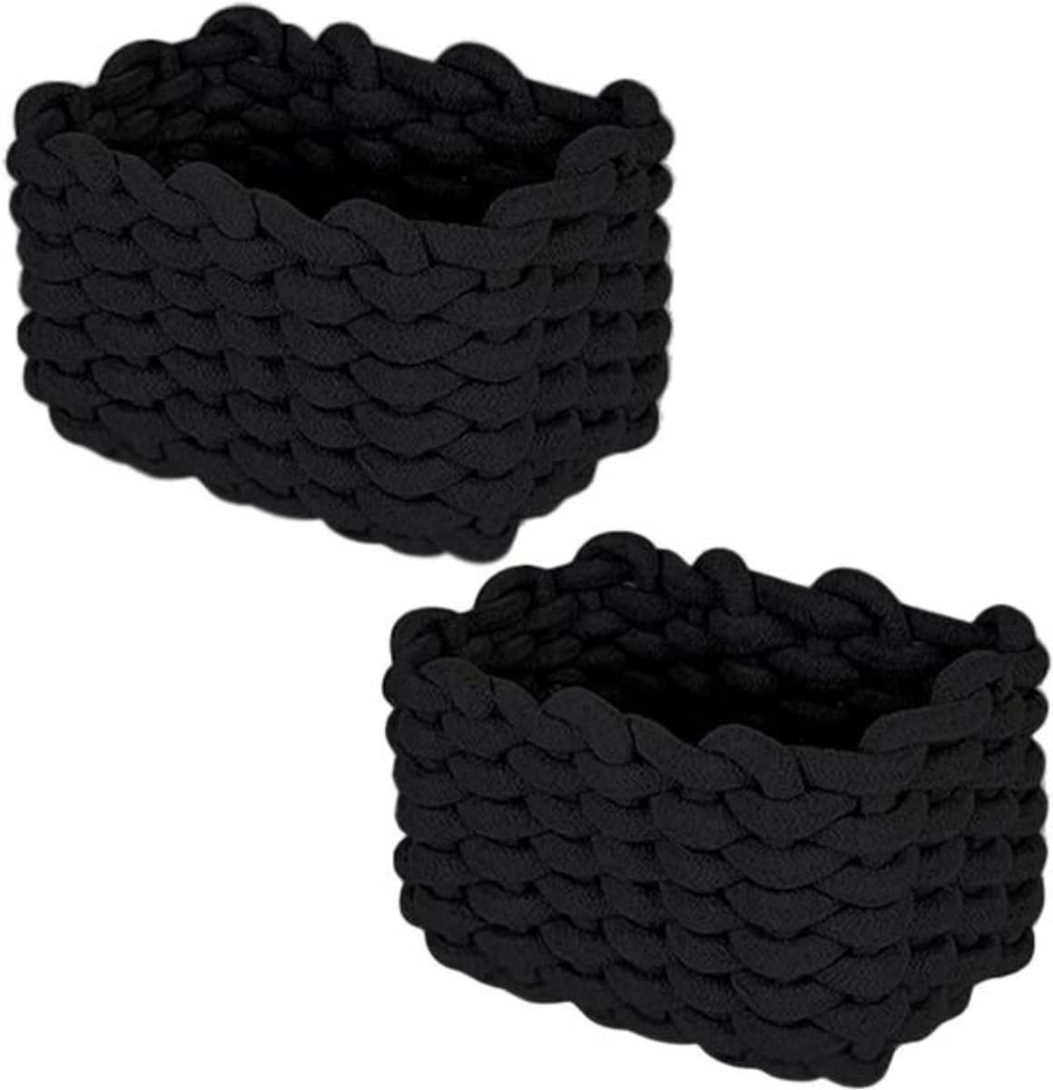 Opbergmand Katoen - Gevlochten Mand - Ruimte Ordenen - Handgeweven Robuust - 2 stuks 19cm - Zwart