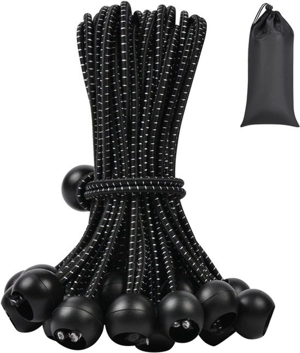 Set van 50 Elastische Touwen met Ballen 15 cm - Duurzame Rubber Bands voor Zeilen, Tentdoeken en Campingaccessoires
