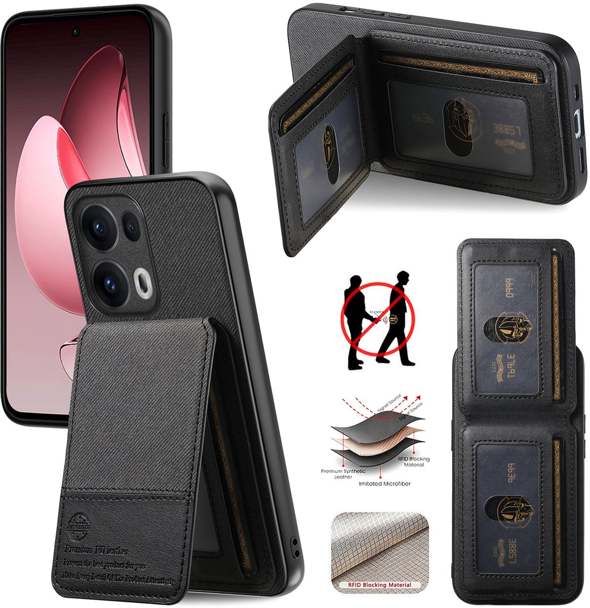 Luxe Backcover met Anti-RFID Kaarthouder en Standaardfunctie voor OPPO Reno13 Pro _ Roze