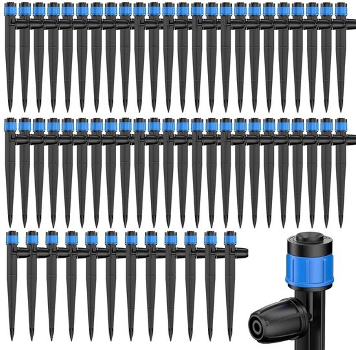 60 Stuks Drip Irrigatie Sprinklers voor 0.8 cm Drip Slangen, Verstelbare Spray Nozzels met 360° Waterstroom voor Tuinplanten en Watergeefsystemen