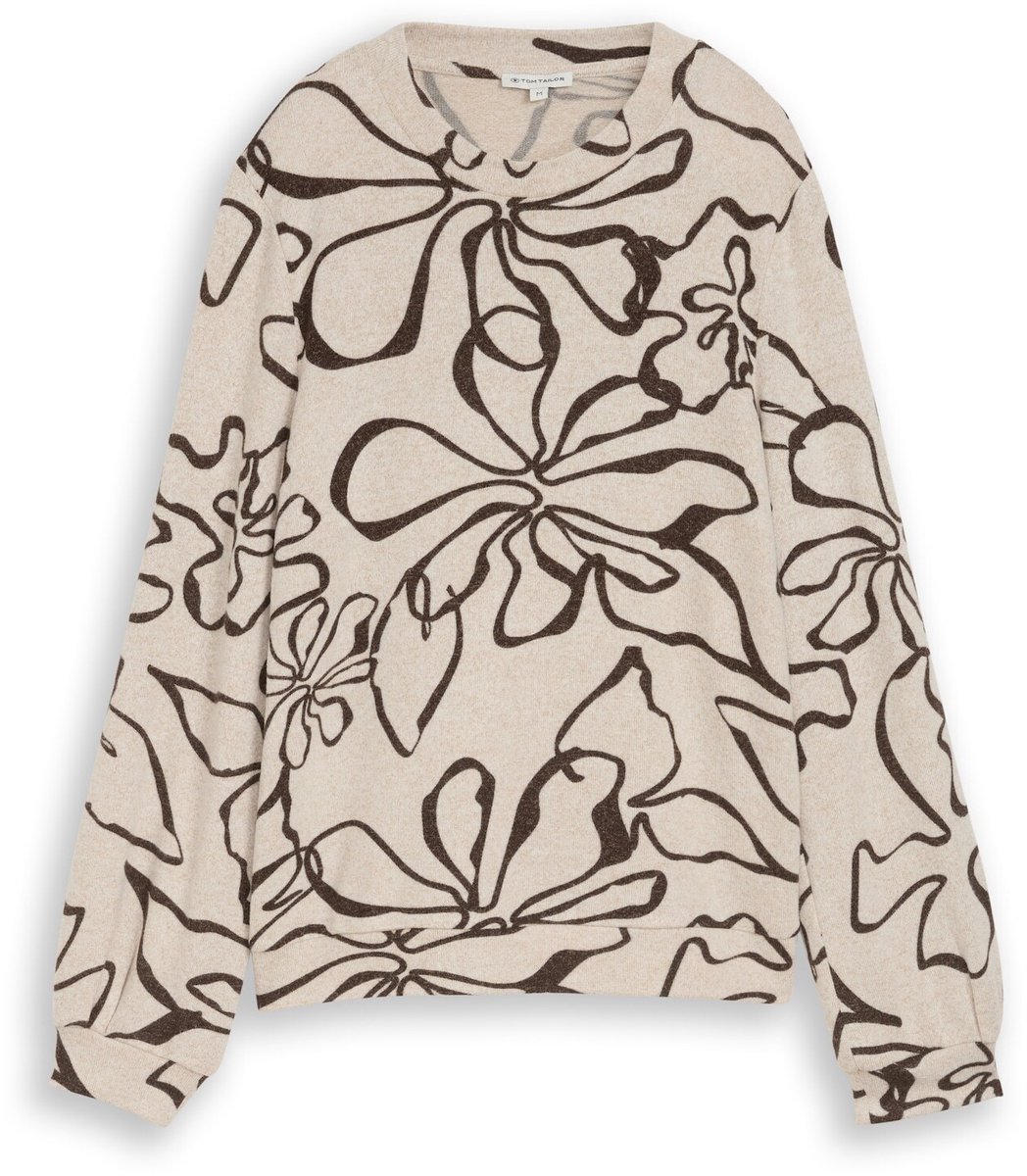 Tom Tailor - Gezellig T-shirt met lange mouwen en patroon - Maat L - beige brown flower design