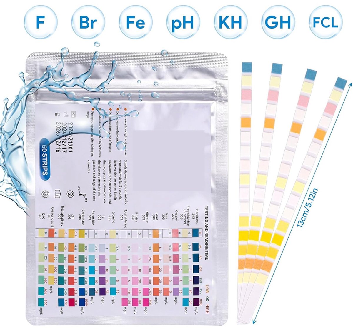 16 in 1 - Drinkwaterteststrips - 50 strips - Zwembad test strips - Watertester - Teststrips - Watertester voor drinkwater - Teststrips voor water in zwembad - Water Teststrips - Waterteststrips met hardheid, lood, ijzer, koper