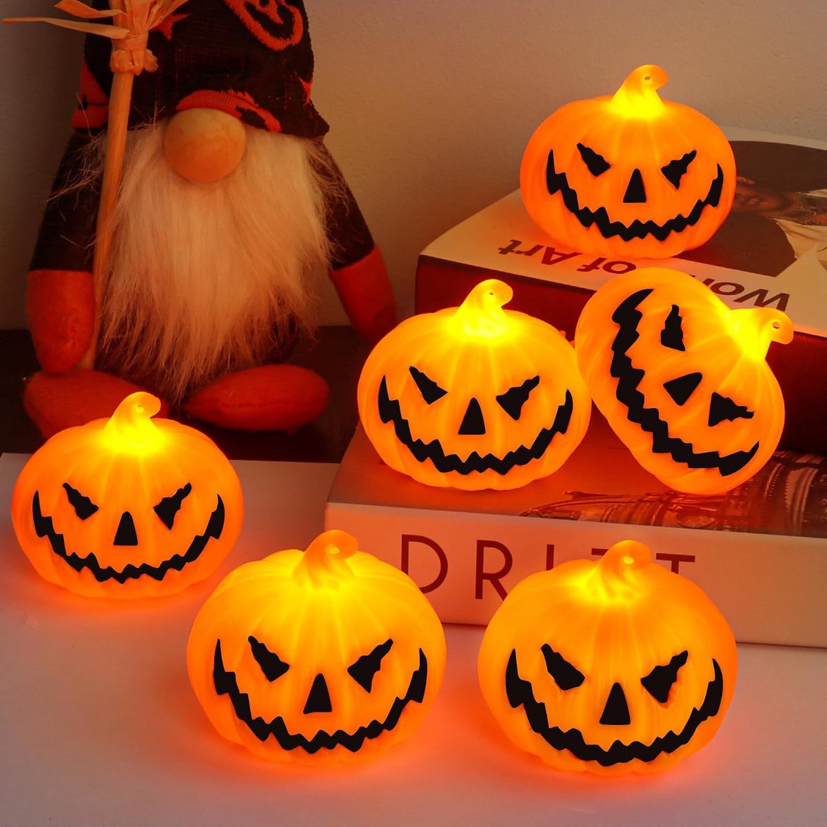KZQ 4 Stuks Halloween-pompoen LED-theelichtje zonder vlam – Mini-pompoenlampje – Werkt op batterijen – Halloween decoratie - Halloween cadeau