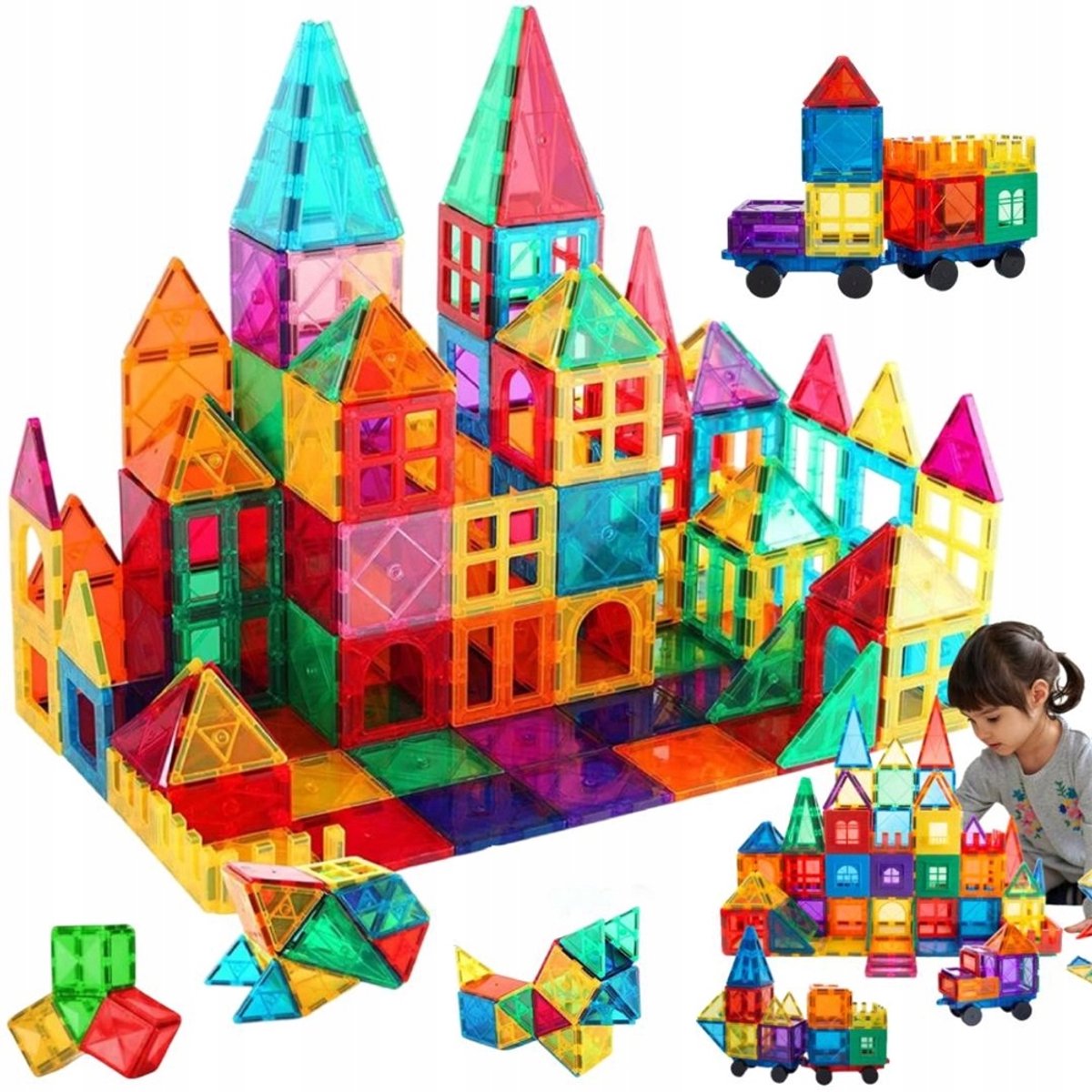 Magnetic Tiles - Magnetische Tegels - 100 Stuks - Constructie Speelgoed - Bouwstenen - Montessori - 2D & 3D - Veilig ABS - Creatieve Blokken - Voor Kleuters & Peuters
