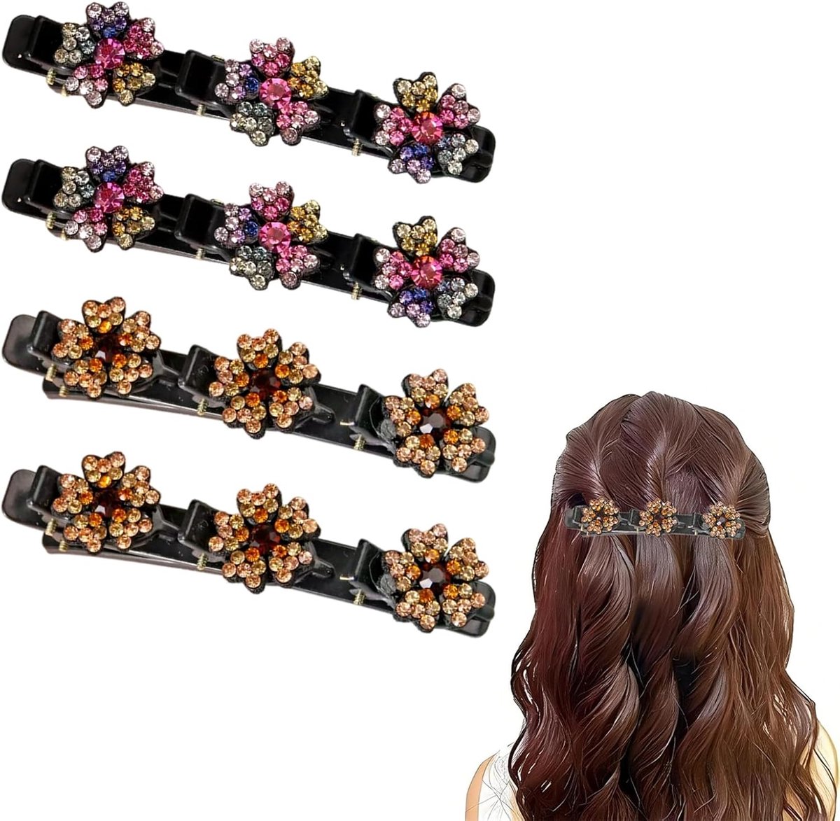 Haarspangen, Haarklammern & Haarclips, Glinsterende Kristallen Gevlochten Haarspelden, Korte Eendenbek Clips voor Dames & Meisjes, Gevlochten Haarclip in Champagnekleur met Kristal