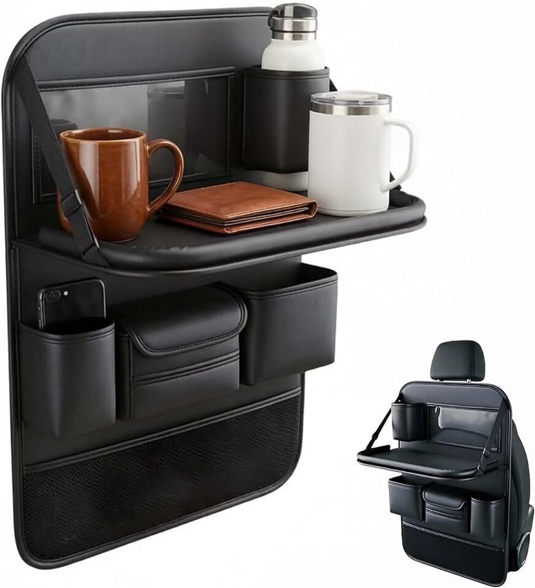 Achterbank kinderen met klaptafel - autostoelorganizer leer waterdicht - rugleuningbescherming auto voor voorstoel en achterbank - reistafel auto kinderen stabiel en ruimtebesparend