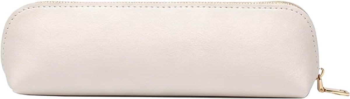 Pennenetui van PU-leer, 18,5 x 6 x 5,5 cm, waterdicht, leren etui met ritssluiting, etui voor school, kantoor, reizen, 白白, etui leer