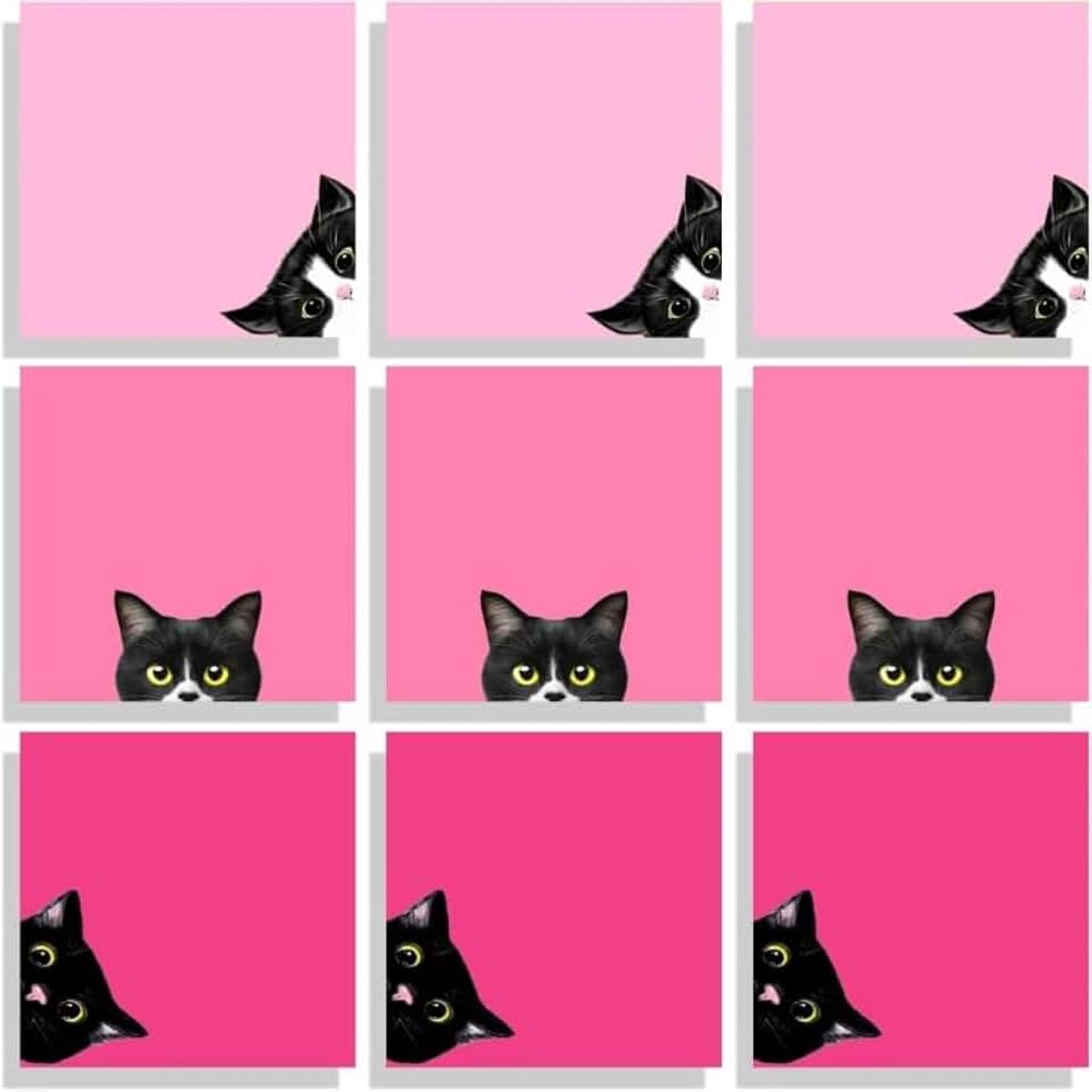 9 stuks zelfklevende notitieblokken, 7,6 x 7,6 cm, zwarte kat, super plakkerig, grappig, schrijfwaren, Kawaii-stickers, cadeau voor kattenliefhebbers, kantoordecoratie, leveringen