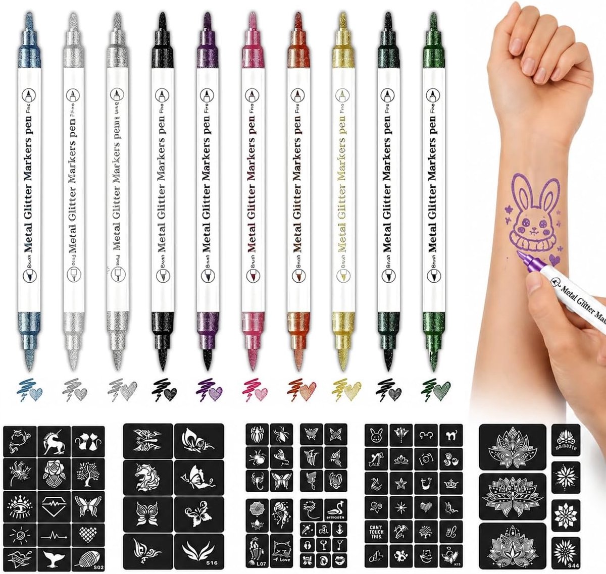 Tattoo-stiften voor kinderen en volwassenen, set van 10 kleuren