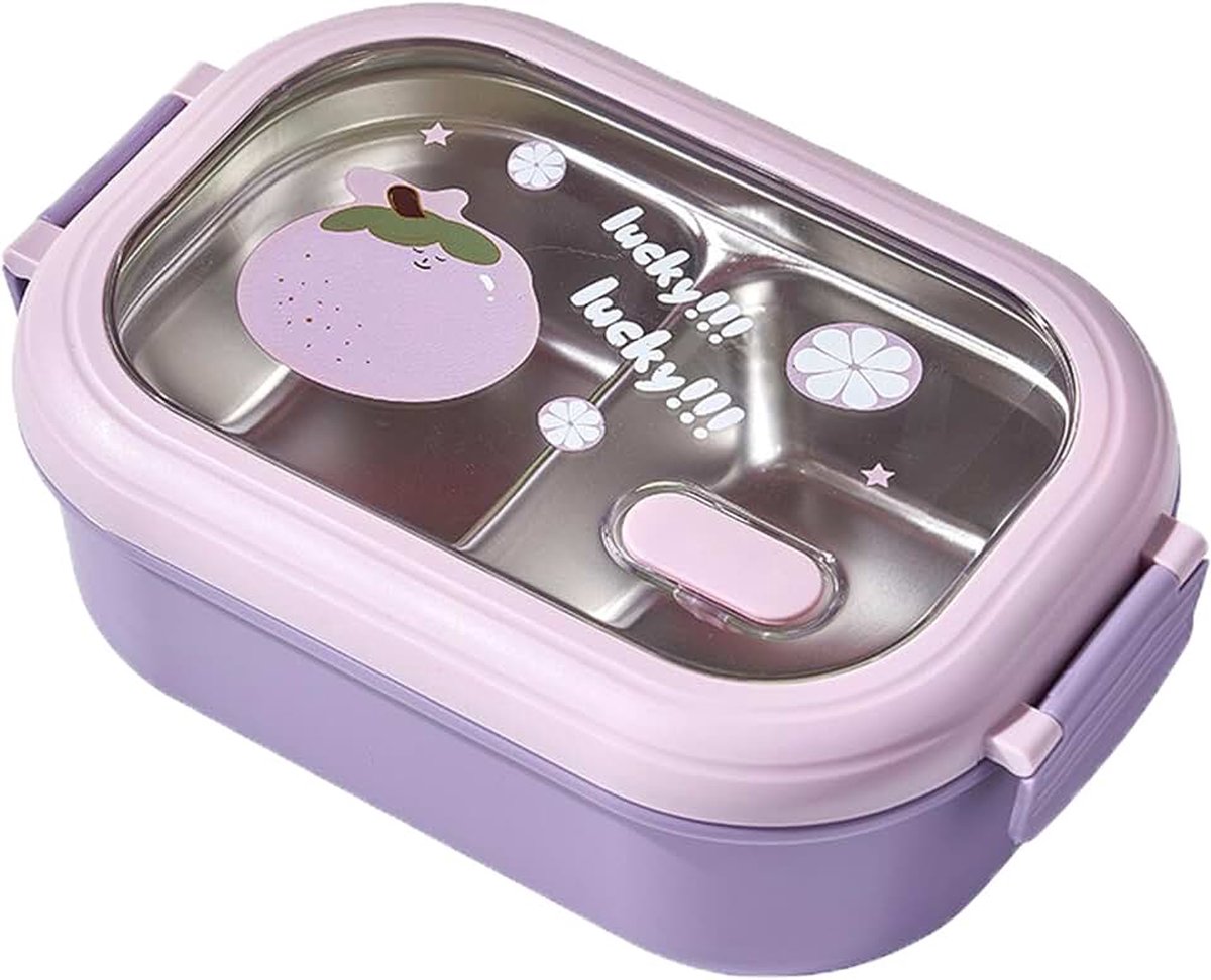 Broodtrommel van roestvrij staal, kinderlunchbox van roestvrij staal, cartoonbijen-lunchbox, roestvrijstalen lunchbox met vak, kan worden gebruikt voor school, werk, picknick en reizen