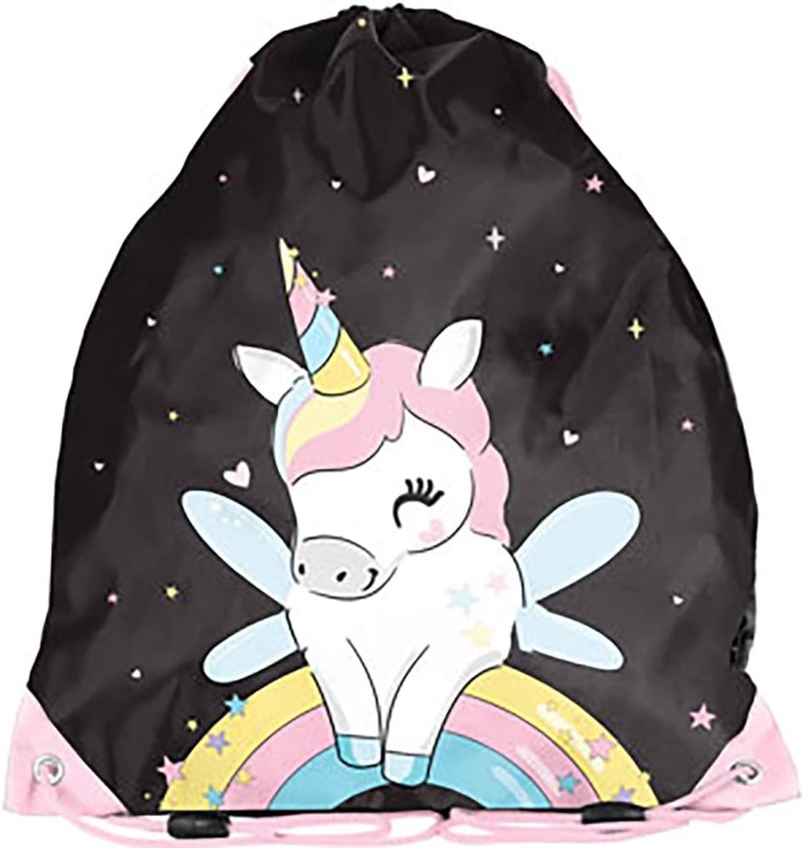 Sporttas 36x32 cm - Unicorn - zwart/kleurrijk