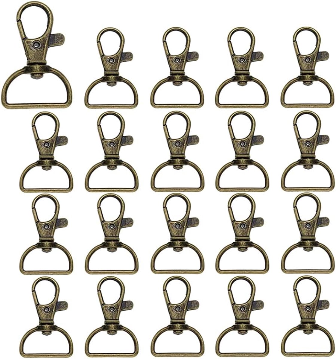 Sleutelhanger, 20 stuks, draaisluitingen, sleutelkoord, karabijnhaak, draaibare D-ring, snap-haken van metaal, brons, karabijnhaak, sleutelhanger