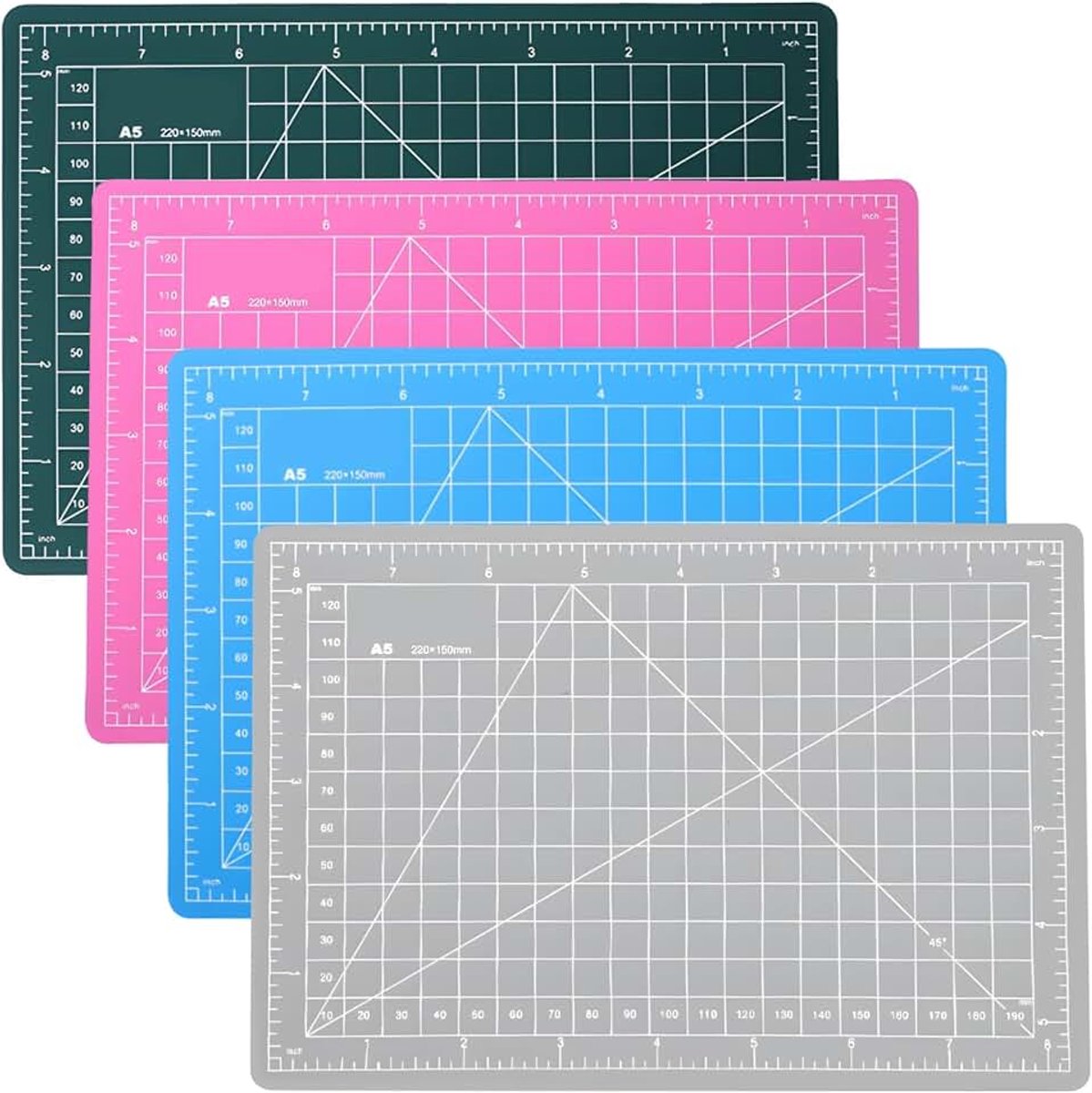 Snijmatten, 4 stuks, zelfherstellende snijmatten, 22 x 15 cm, antislip knutselmatten voor naaien, quilten, scrapbooking, betrouwbare pvc-oppervlakken, 4 kleuren