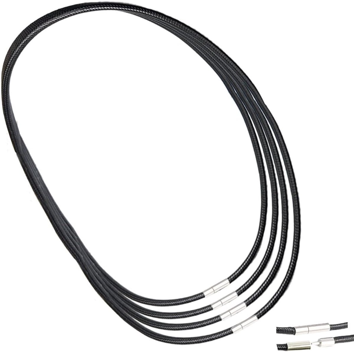 Halsband van rubber voor halskettingen, leren halskettingen, heren en dames, 1,5 mm, zwart, gevlochten kunstleer, reserveketting voor halsband met sluiting 40