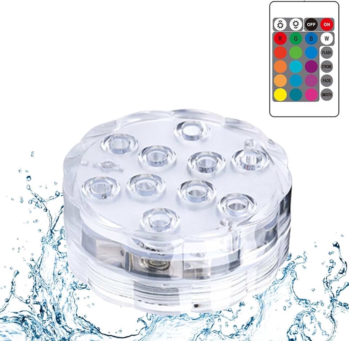 Onderwaterlamp, led, waterdicht, met afstandsbediening, RGB-lamp, 10 kleuren, voor zwembad, vijver, aquarium, vaas, decoratie, Halloween, Kerstmis