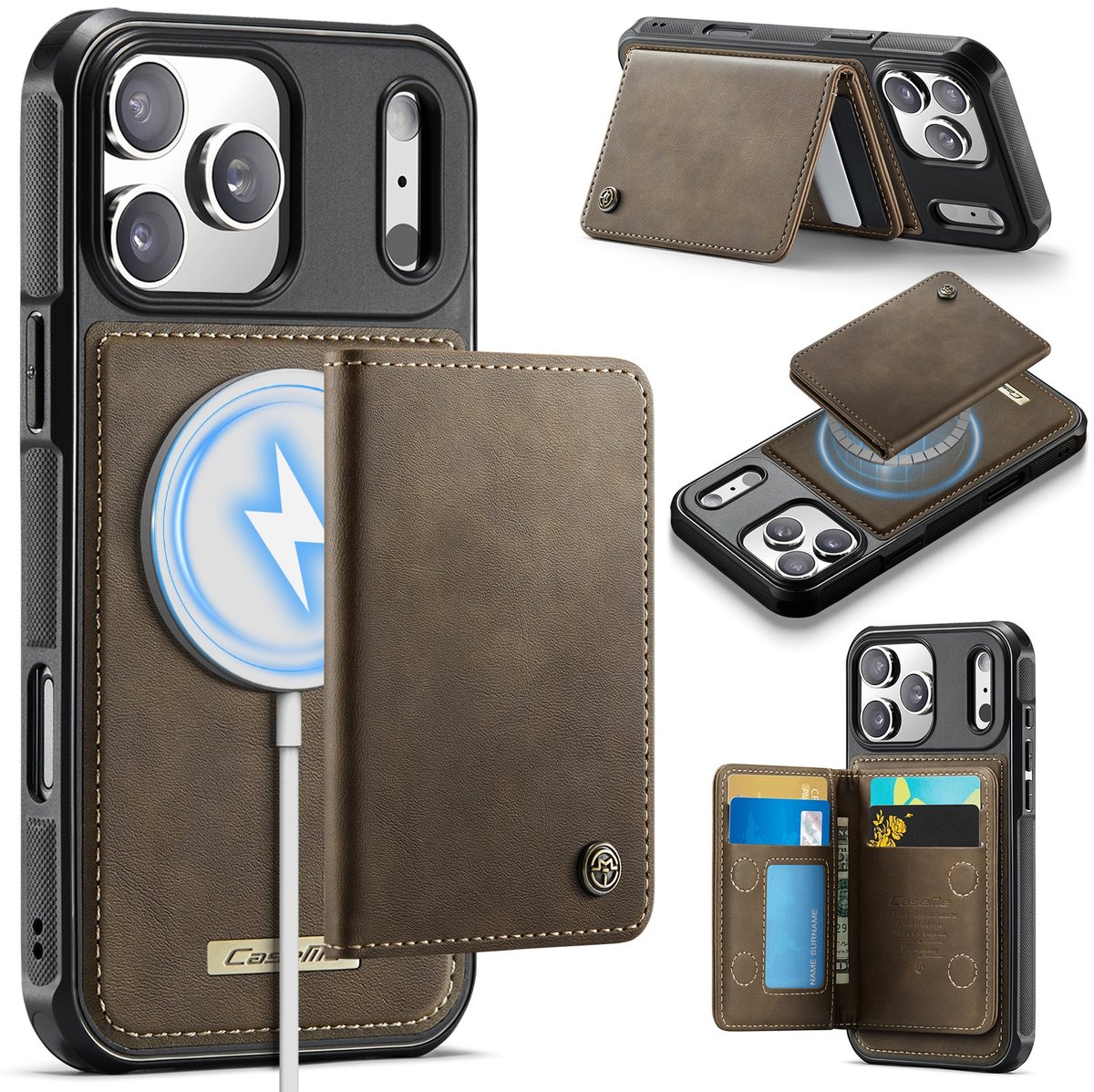 CaseMe Hoesje - Geschikt voor iPhone 18 Pro / 17 Pro Hoesje - CaseMe ME80 Leather Back Cover - MagSafe Kaarthouder - Bruin