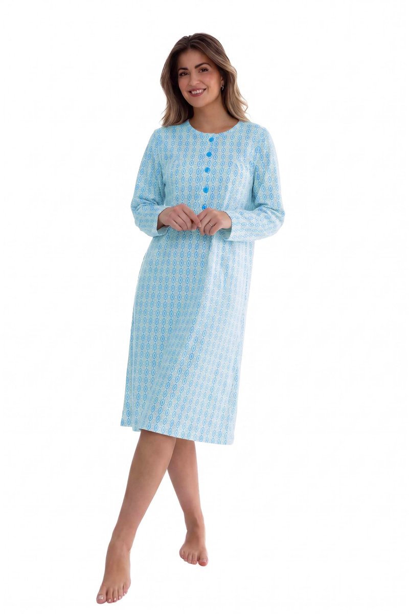 Cocodream Nachthemd 'Almond Blue' - Dames Nachtmode - Lange Mouw - Blauw - Maat M