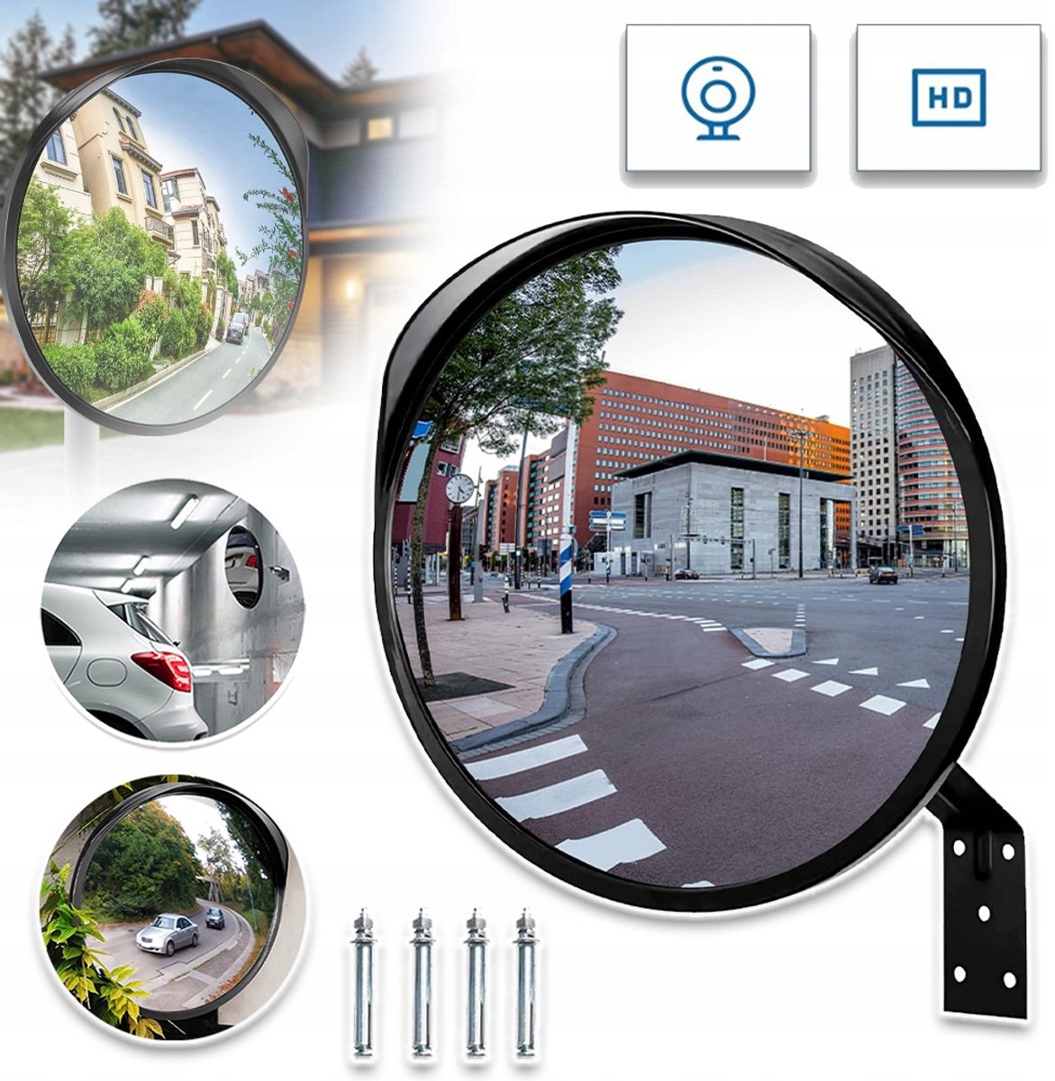 12 Inch Bolle Verkeersspiegel Met 130° Kijkhoek - Slagvaste Acryl Lens, Verstelbare Beugel, Eenvoudige Wandmontage - Voor Magazijn, Appartement En Garage