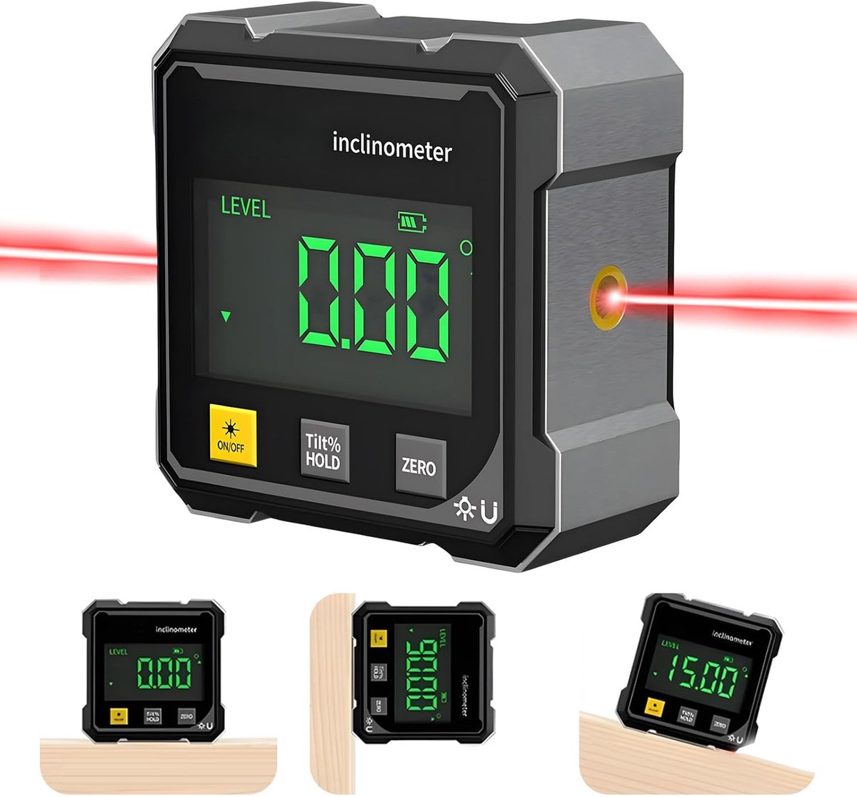 Digitale Hoekmeter Met Laser - 4-Zijdige Magnetische Digitale Hoekmeter - Digitale Waterpas - LCD-Scherm