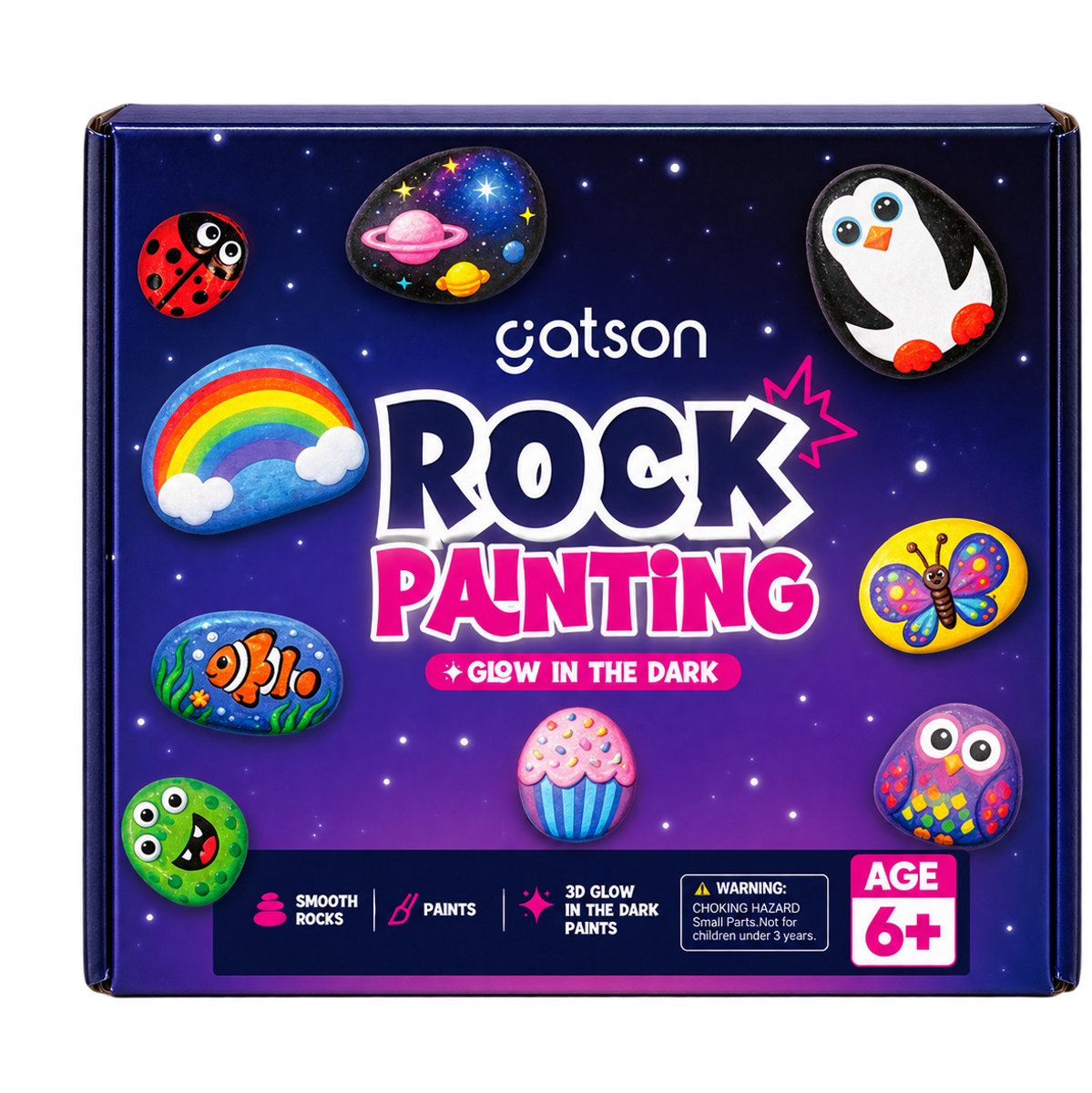 Gatson Stenen Schilderen Pakket - Glow In The Dark - Happy Stones - Knutselpakket - Knutselen Meisjes & Jongens