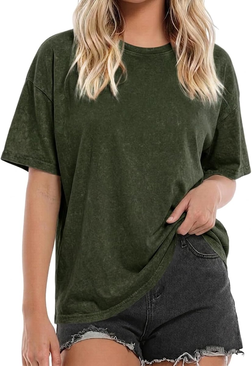 T-shirt voor dames, katoen, losse ronde hals, halve mouwen, korte