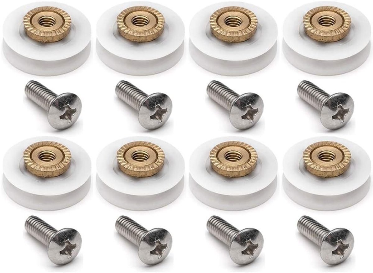Douchecabine wieltjes - RVS en POM - 19 mm diameter - Set van 8 - Voor 4-6 mm dikke douchedeuren