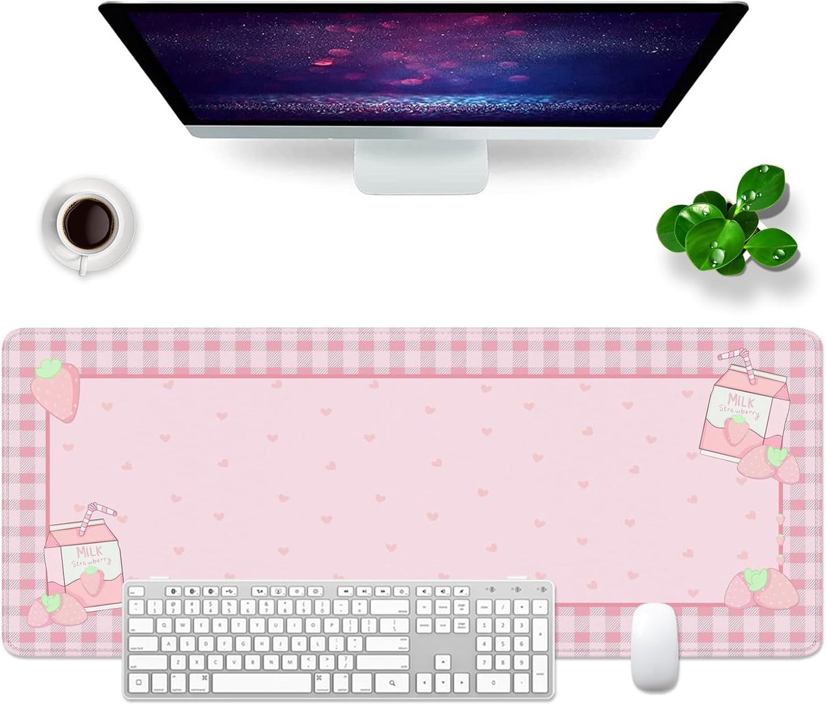 Muismat XL Hartvorm 80 x 30 cm, Computer PC Toetsenbord Muismat, Groot Bureaumat XL Roze-05
