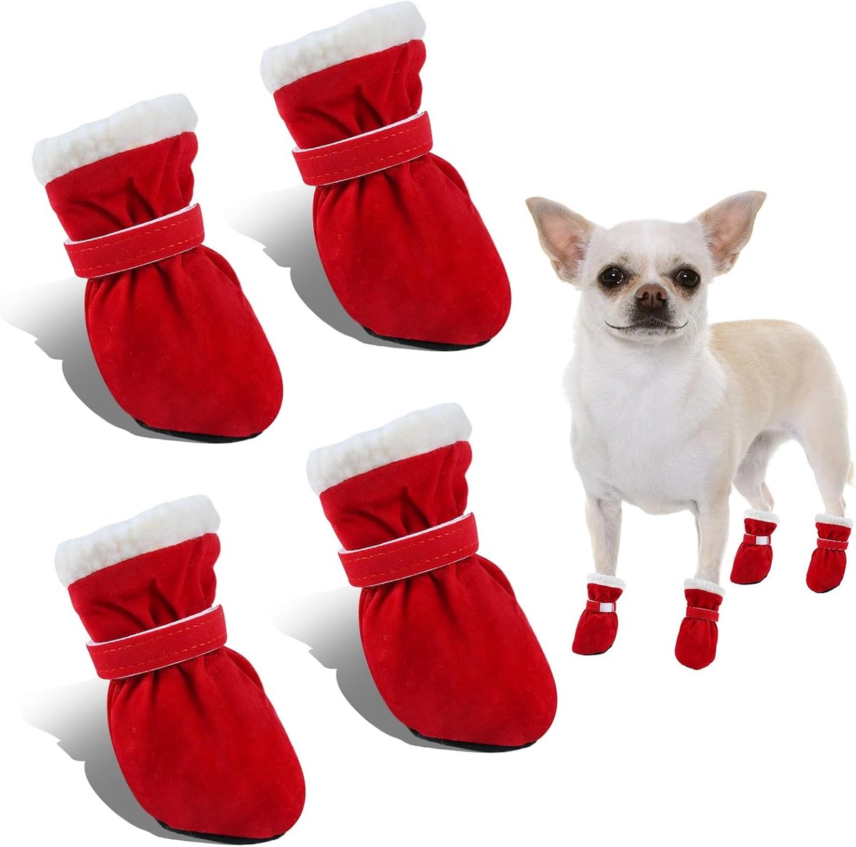 Schoenen, 4 stuks sneeuwlaarzen voor honden, winterschoenen voor honden, pootbescherming voor honden, geschikt voor kleine, middelgrote en grote honden (Rood, S)