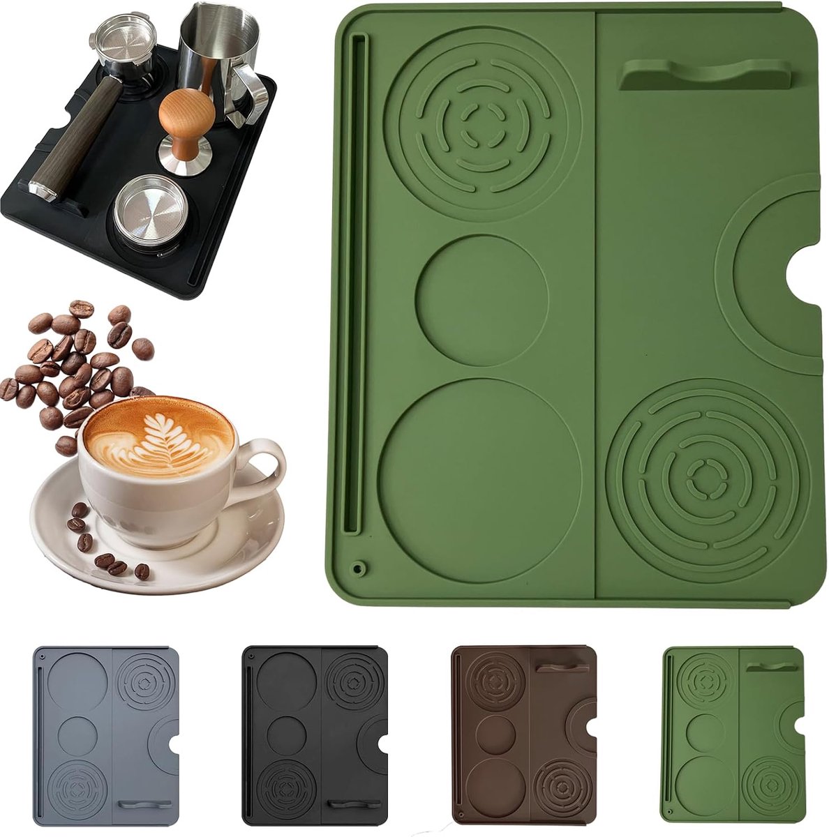 Groen, barista-accessoires met inkeping, espresso koffie tampingmat, 25 x 20 cm koffie tamper mat, voedselveilige siliconen tamping koffie koffiemachine accessoires voor thuis