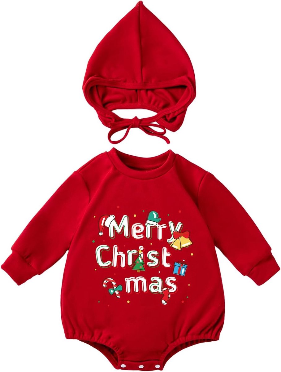 Baby Meisje Jongen Kerst Outfit Romper met Hoed Herfst Winter Baby Lange Mouw Sweatshirt Top Leuke Kleding