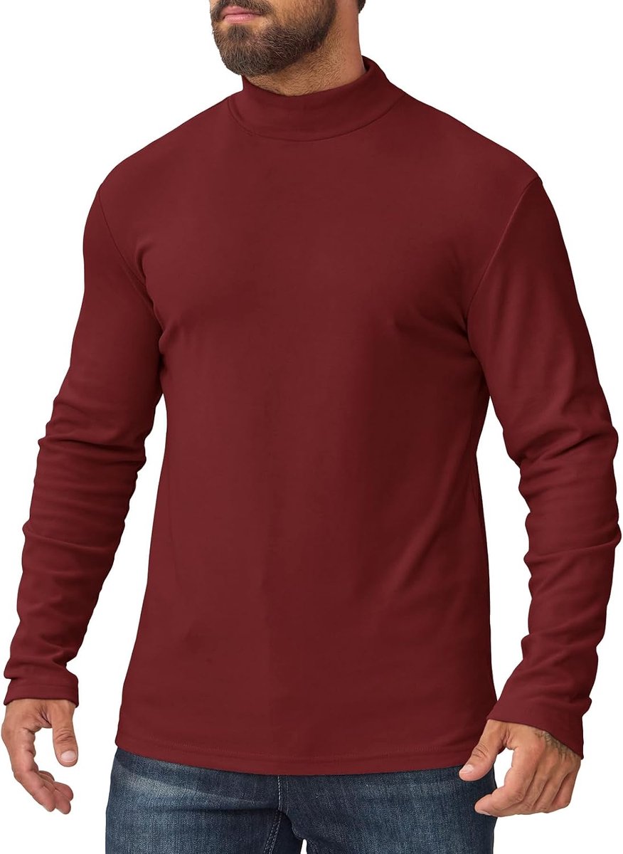 Herenshirt met hoge kraag, thermo-rolkraag, slim fit met sweatshirt, elastisch, lange mouwen, voor winter en kou
