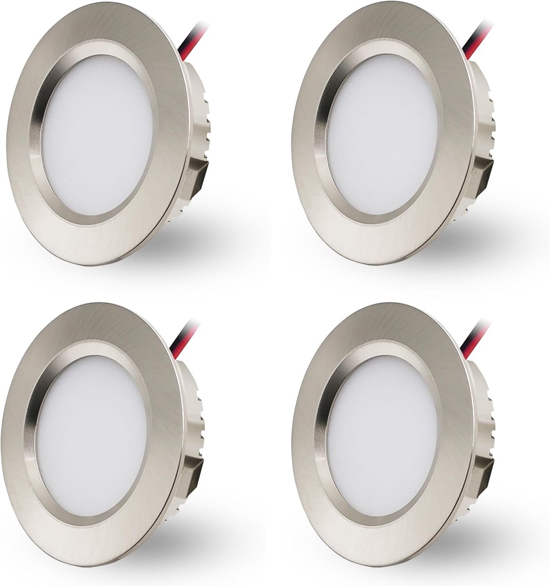 Inbouwspot, 230 V, 3 W, led spot, waterdicht, badkamer, IP44, plafondspots, gat Φ55-58 mm, extra plat15 mm, inbouwspots voor keuken, slaapkamer, 4 stuks (nikkel koud wit 6000 K)