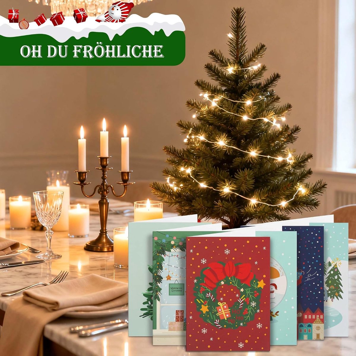 6 kerstkaarten als vouwkaart, kindvriendelijke wenskaarten om in te kleuren, groeten voor Kerstmis, A6-kaartenset zonder envelop